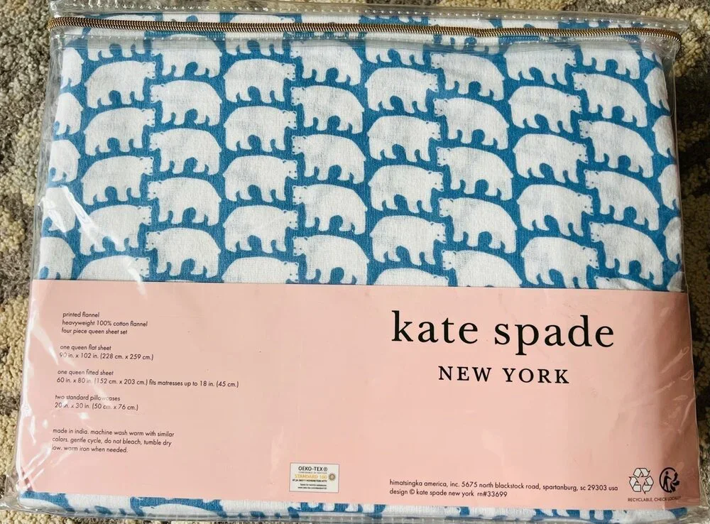 New❤️Kate Spade QUEEN Polar Bear Cotton Sheet Set